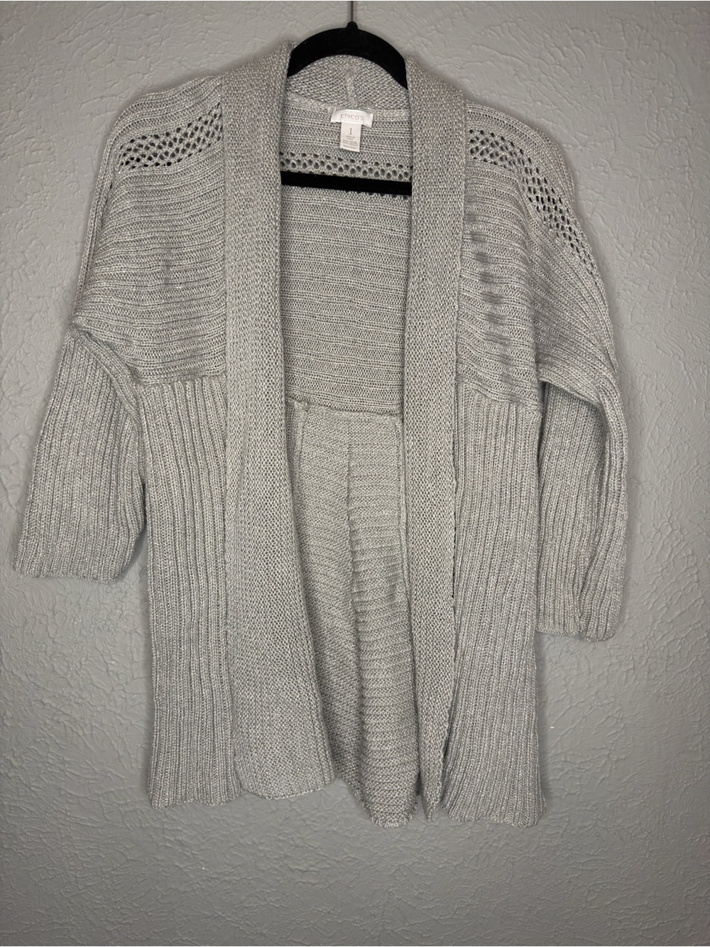 Chico's Light Gray Open Drape Knit Cardigan